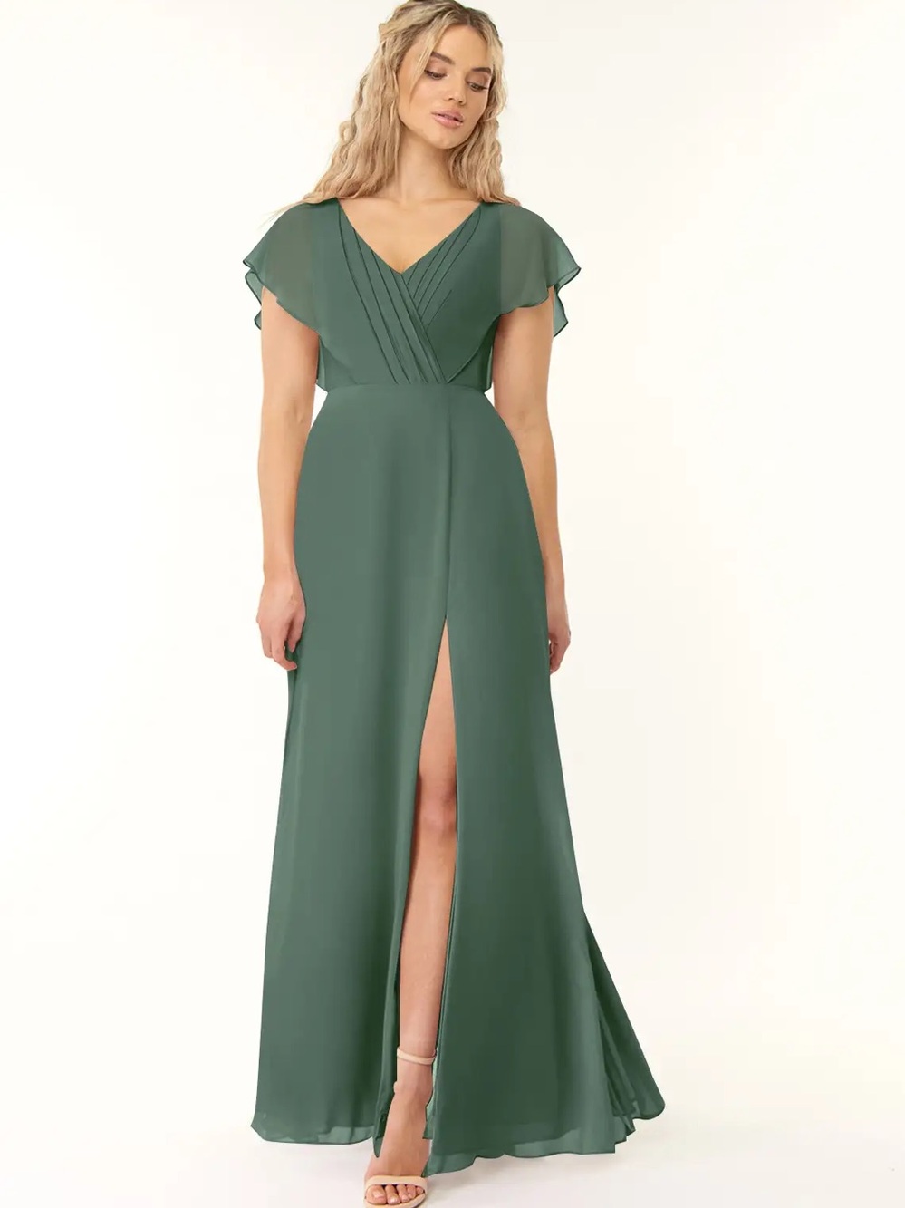 Azazie Rylee Eucalyptus A-Line Pleated Chiffon bridesmaid dress NWT size 6 A6